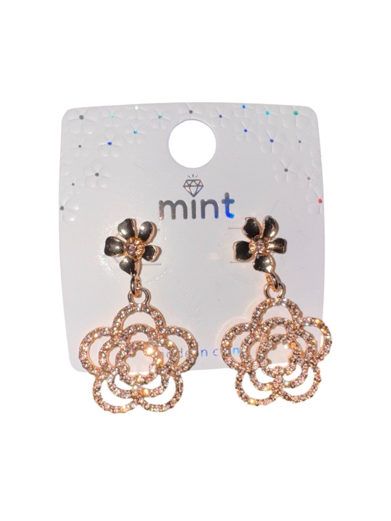Mint Rose Gold Crystal Flower Drop Earrings 15$